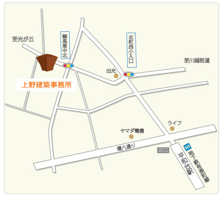 上野建築事務所への地図